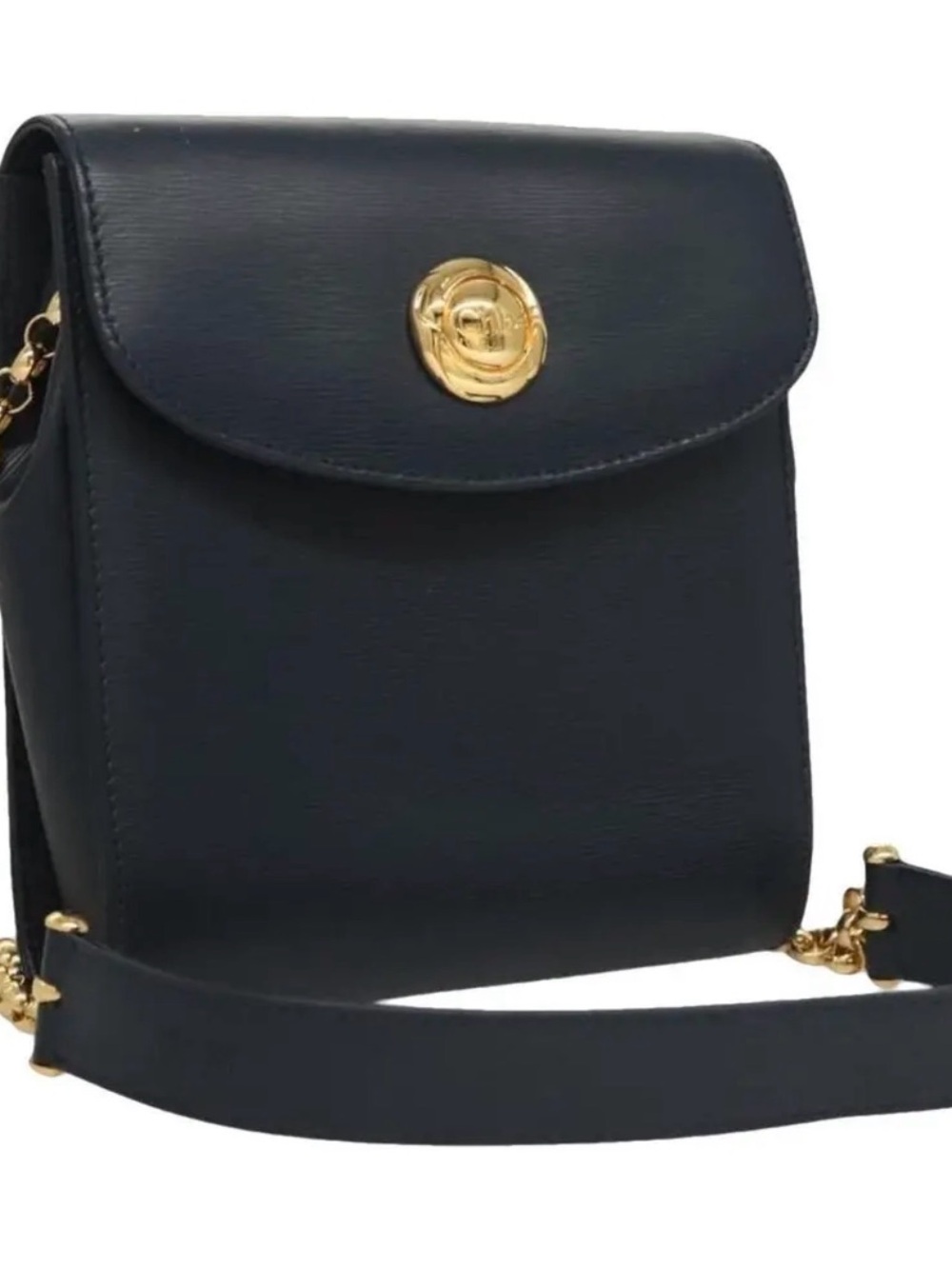 Vintage Black Leather Chain Shoulder Bag - Gold Emblem Accent
